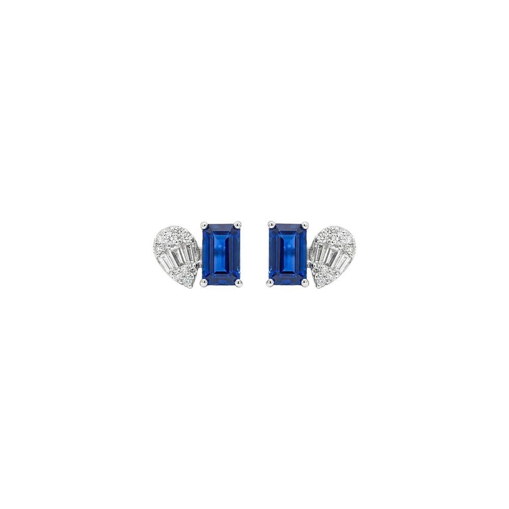 Aretes de diamantes y zafiros azules en oro blanco 18K