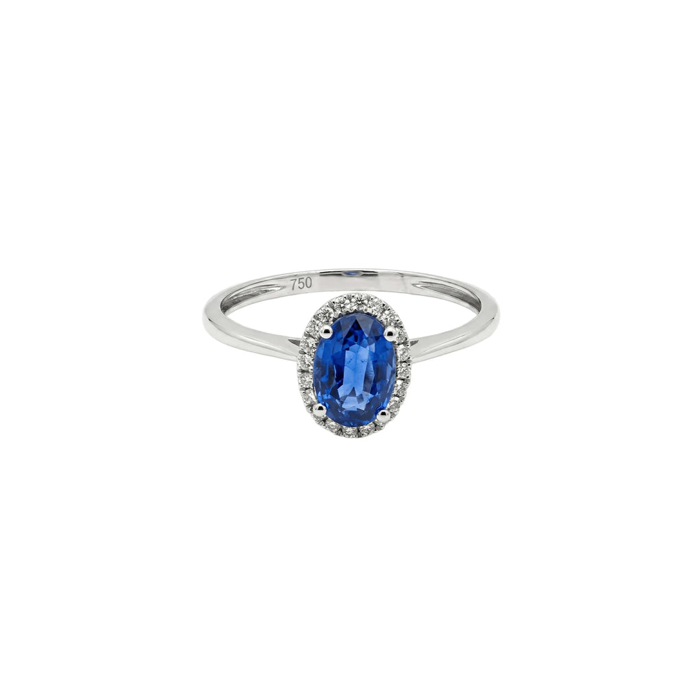 Anillo de cianita azul en oro blanco 18K