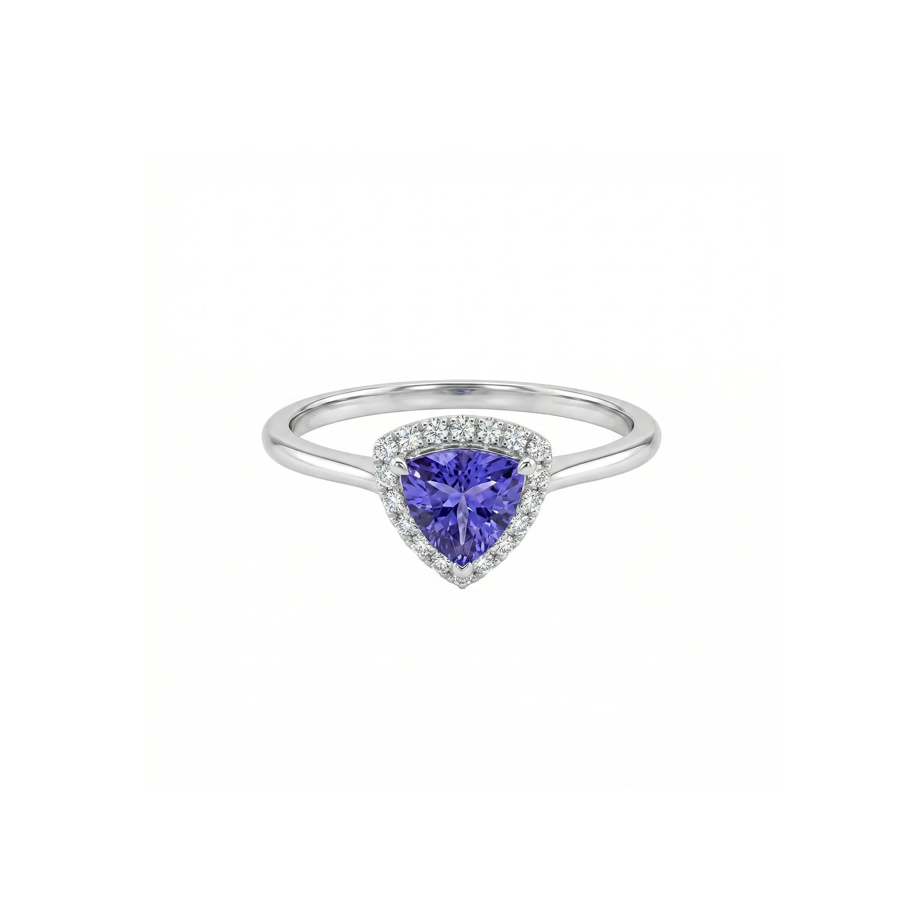 Anillo de tanzanita violeta azulado en oro blanco 18K