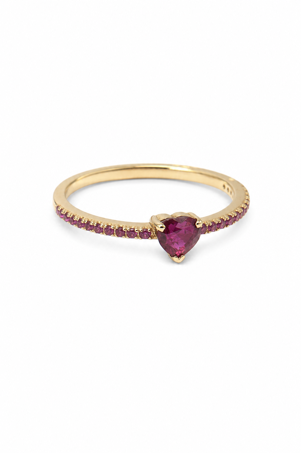 Anillo de corazón con Rubíes en oro amarillo 18K