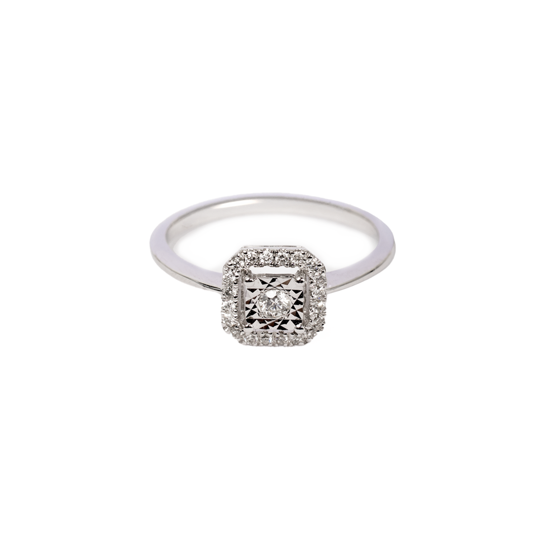 Anillo de diamantes en oro blanco 18K