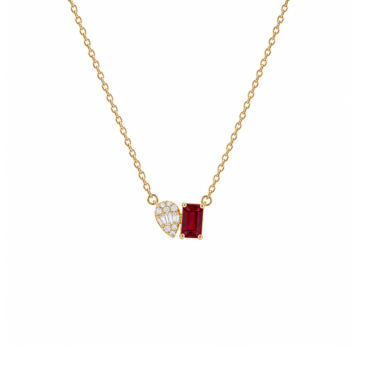 Collar de diamantes y rubí en oro amarillo 18K