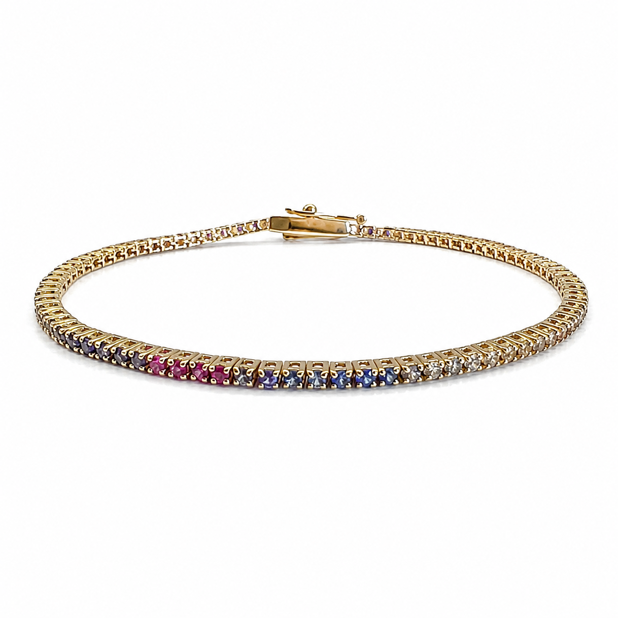 Tennis de zafiros multicolor en oro amarillo 18K