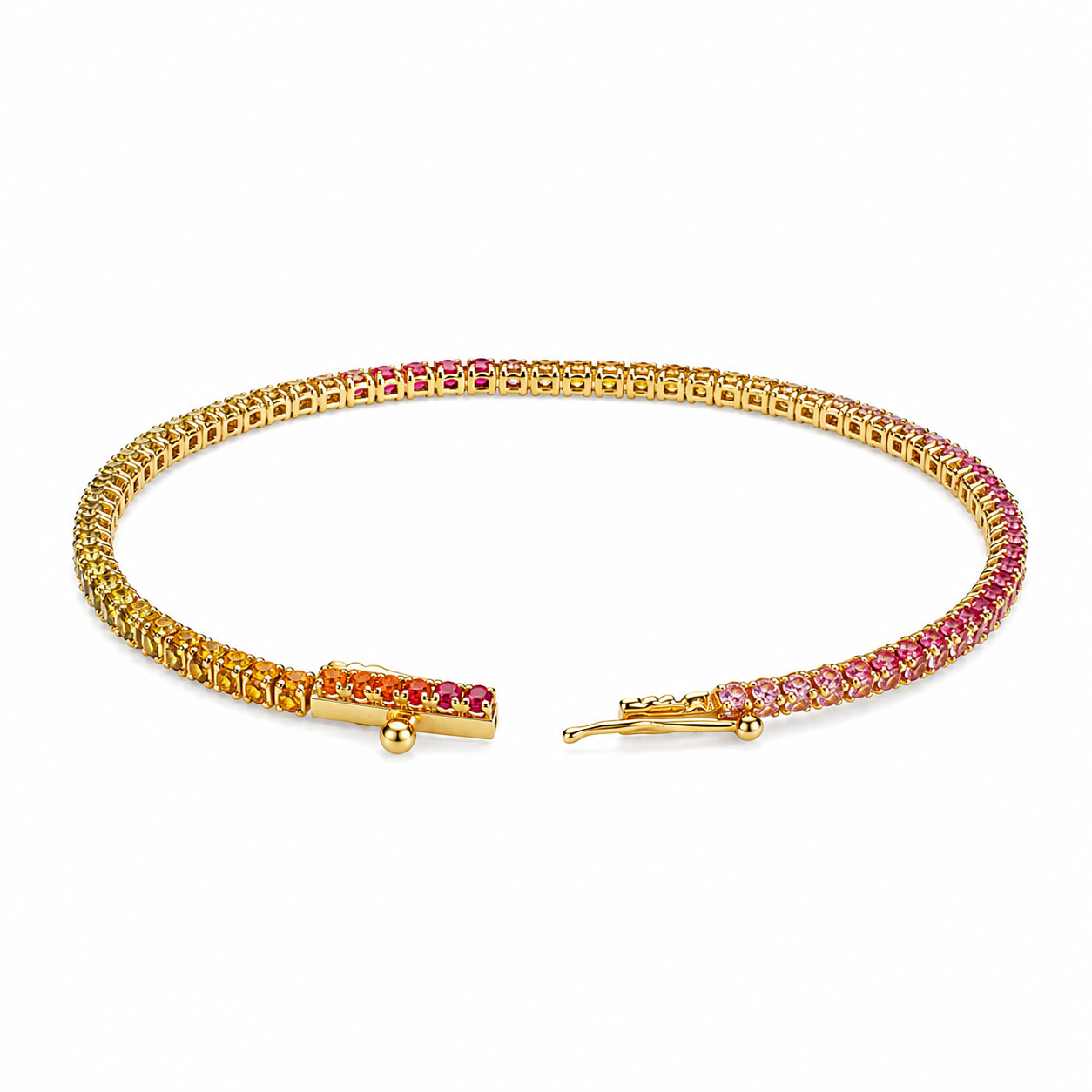 Tennis de zafiros multicolor en oro amarillo 18K