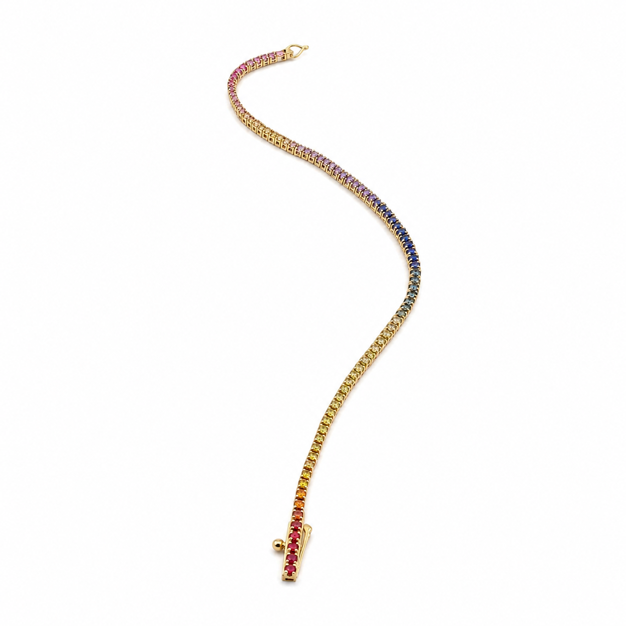 Tennis de zafiros multicolor en oro amarillo 18K