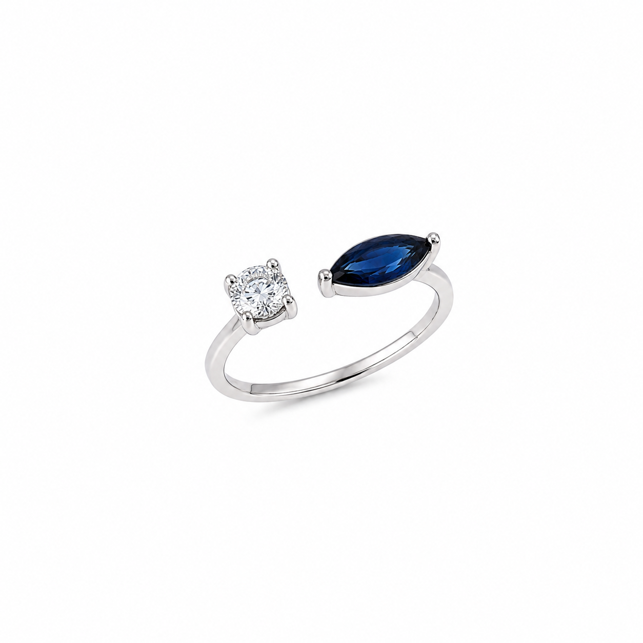 Anillo de zafiro azul en oro blanco 18K