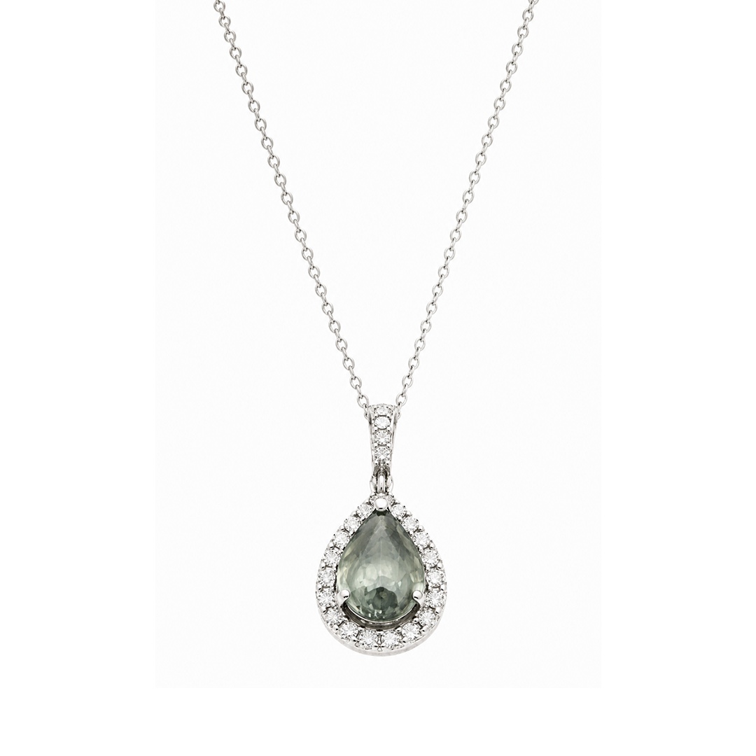 Collar + Dije de Zafiro verde en oro blanco 18K