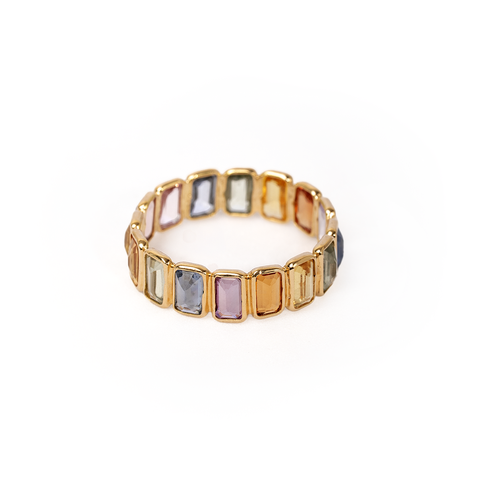 Anillo riviere con zafiros multicolores en oro amarillo 18k