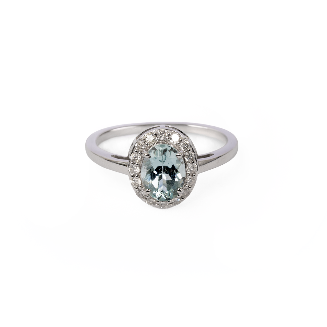 Anillo Aguamarina en oro blanco 18K