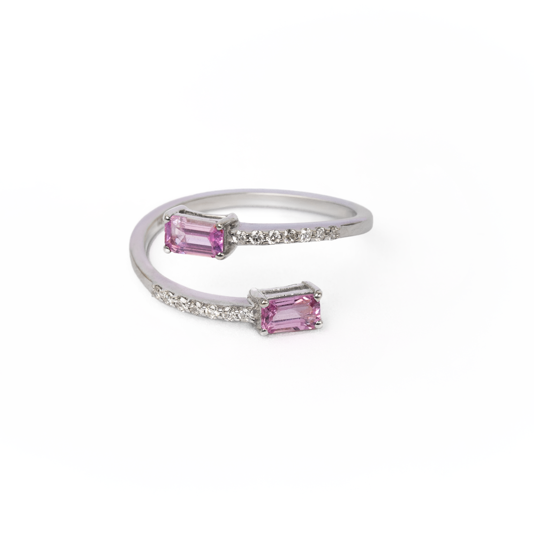 Anillo zafiro rosado en oro blanco 18K