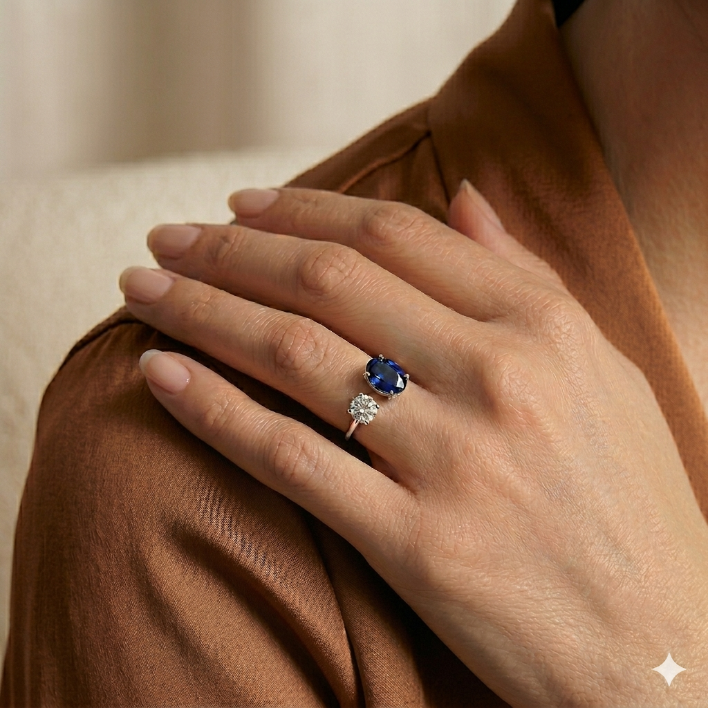 Anillo de zafiro azul en oro blanco 18K