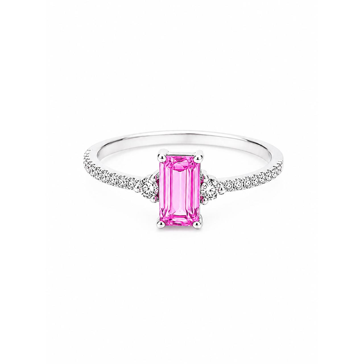 Anillo de zafiro rosado en oro blanco 18K