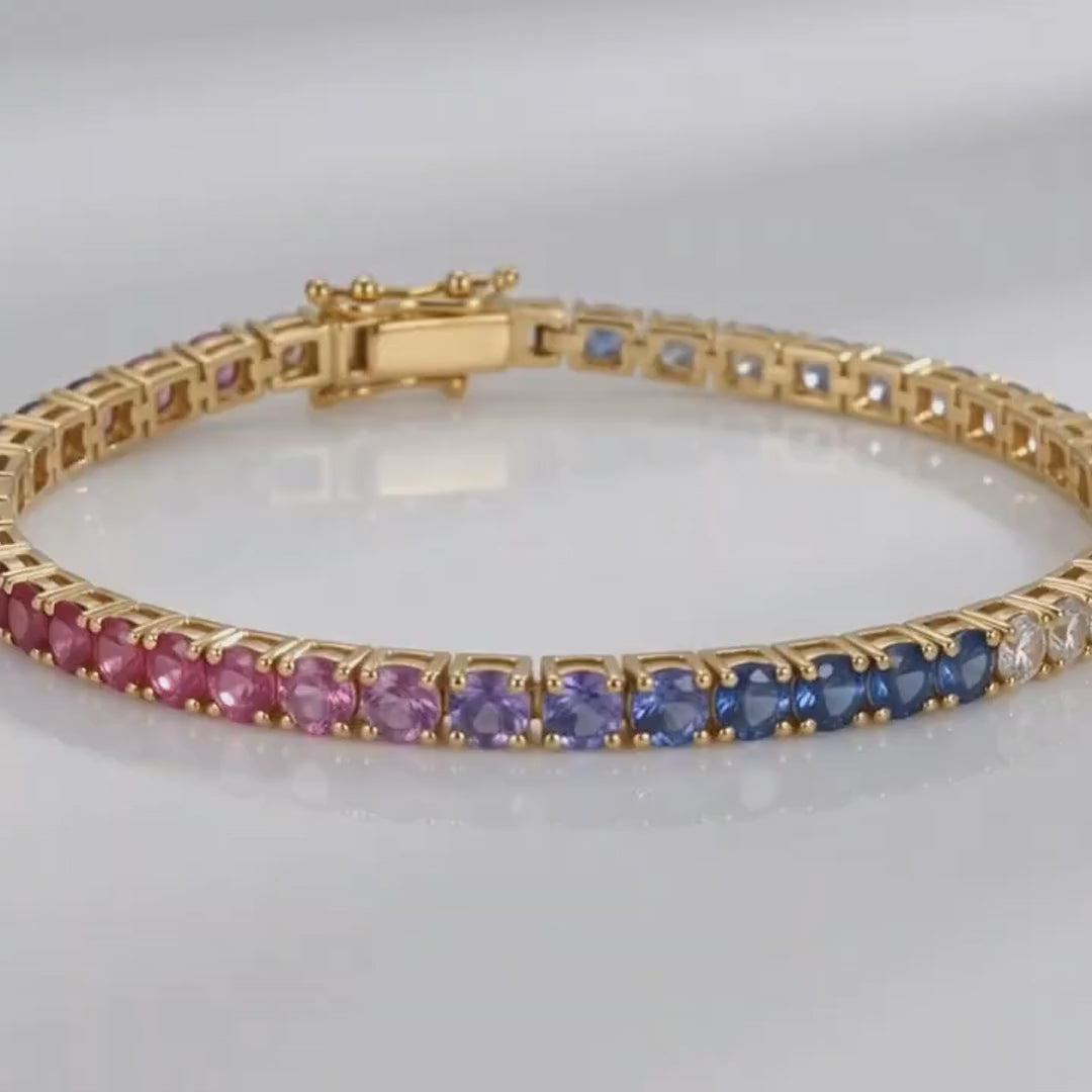 Tennis de zafiros multicolor en oro amarillo 18K